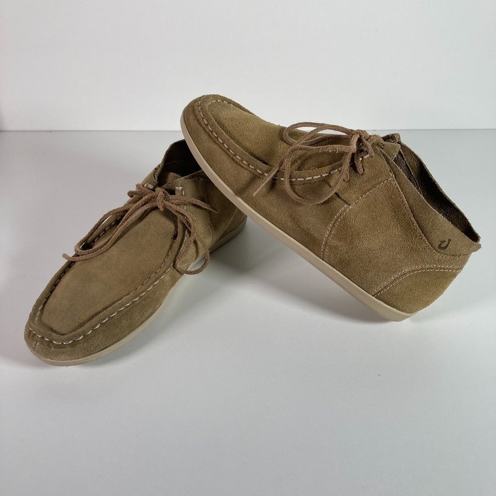 Womens Olukai Poku Leather Chukka Lace Up Mid Top Sude Tan Sample Size 7